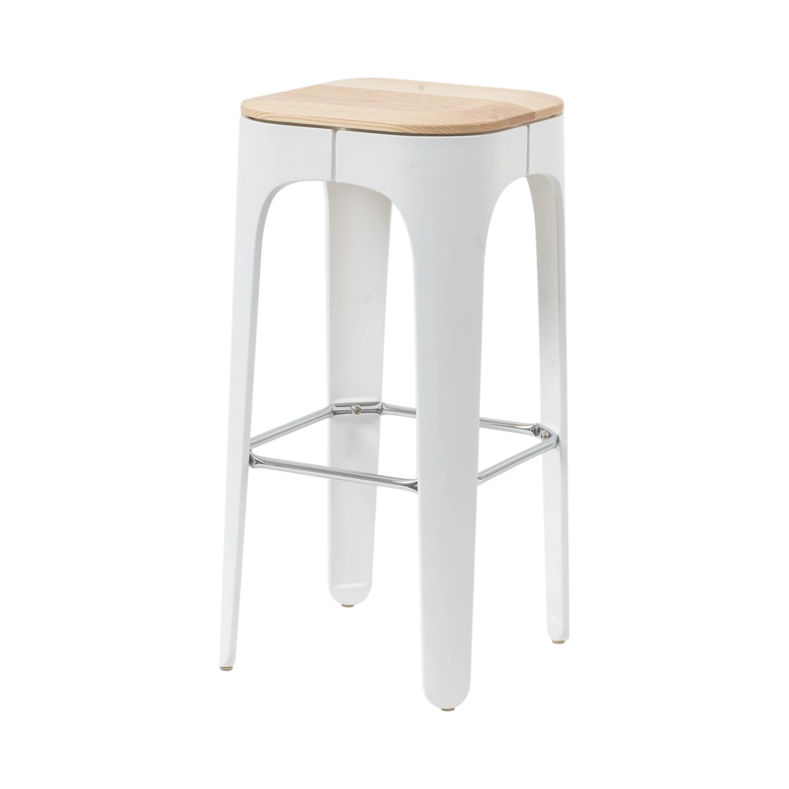 1 Bar stool with plastic legs and wood seat