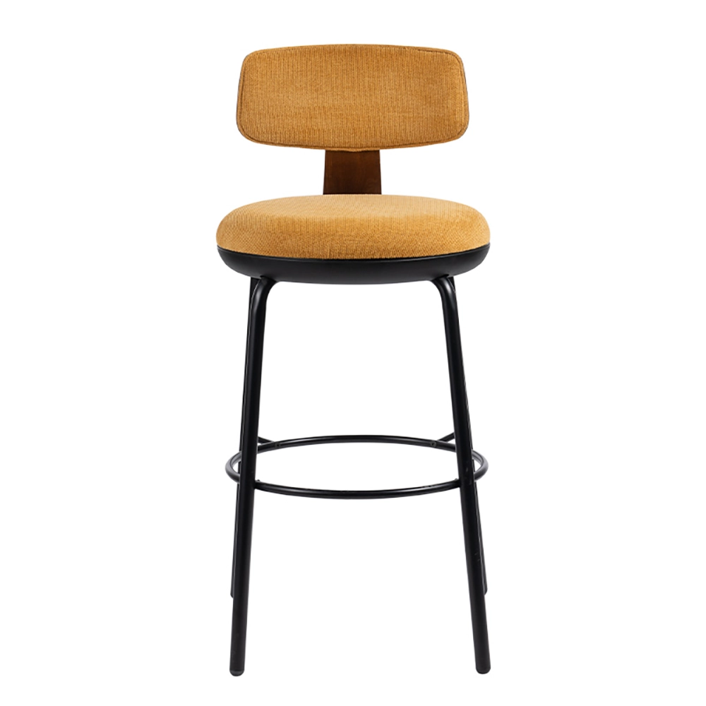 Round cushion seat bar chair with backrest and steel legs