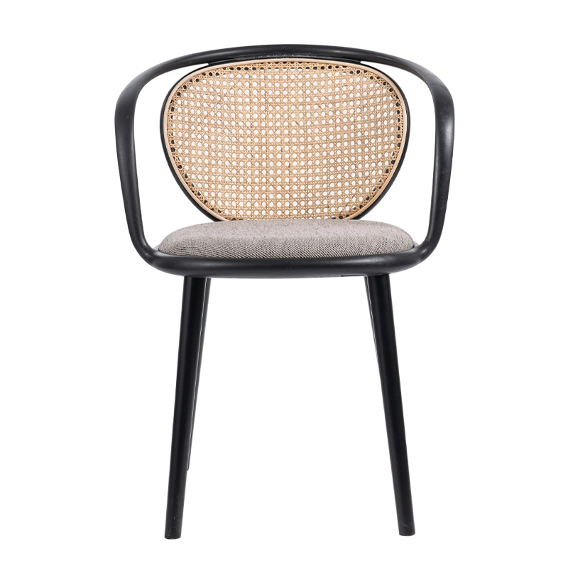 Round cushion seat dining chair with backrest and wood legs