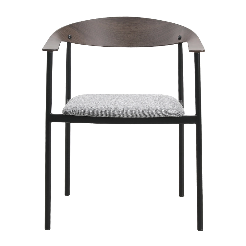 Steel frame dining armchair with transfer painted backrest and cushion seat