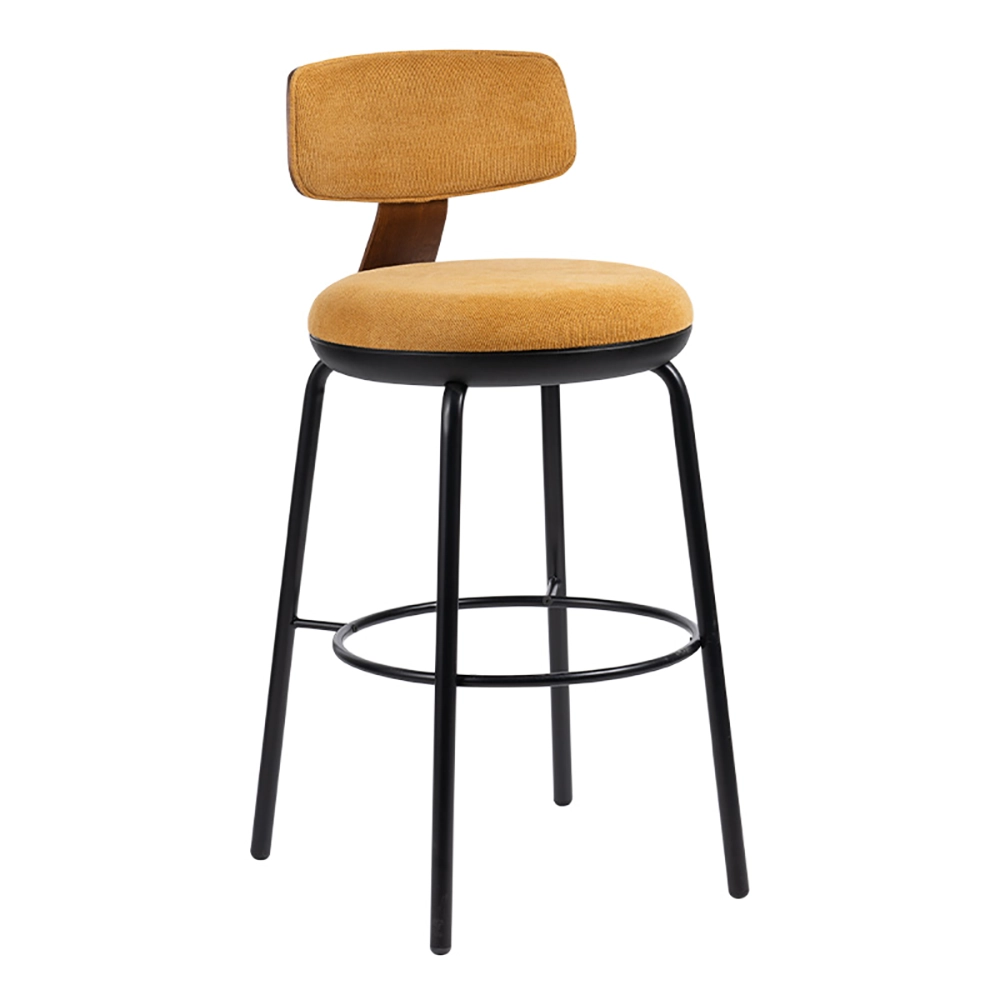 Round cushion seat bar chair with backrest and steel legs