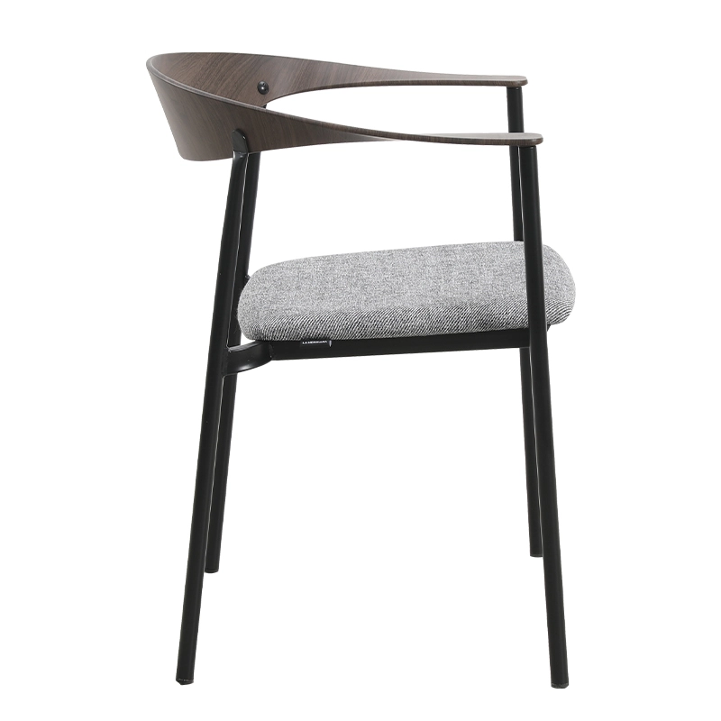 Steel frame dining armchair with transfer painted backrest and cushion seat