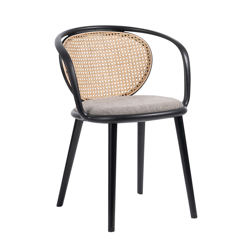 Round cushion seat dining chair with backrest and wood legs