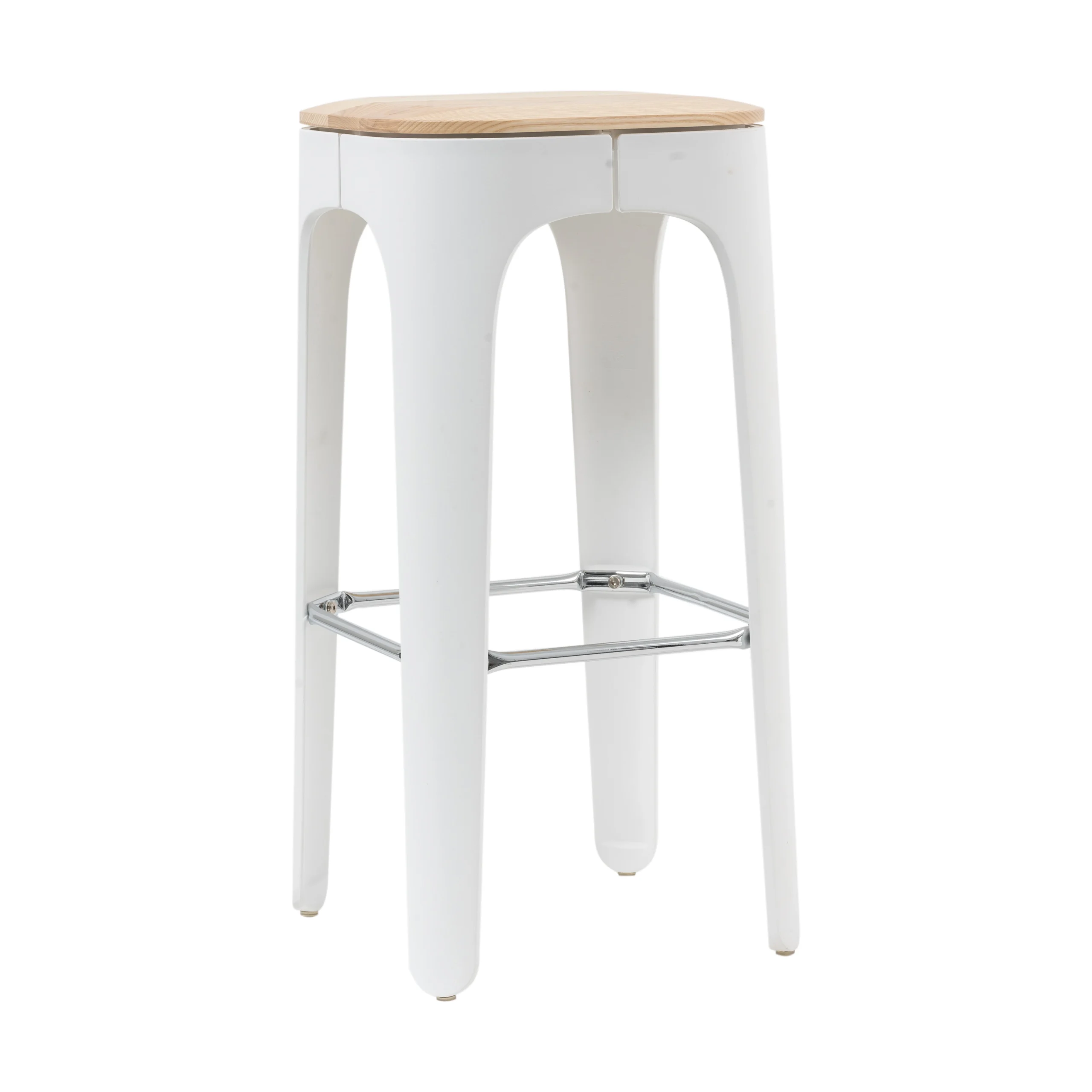 4 Bar stool with plastic legs and wood seat