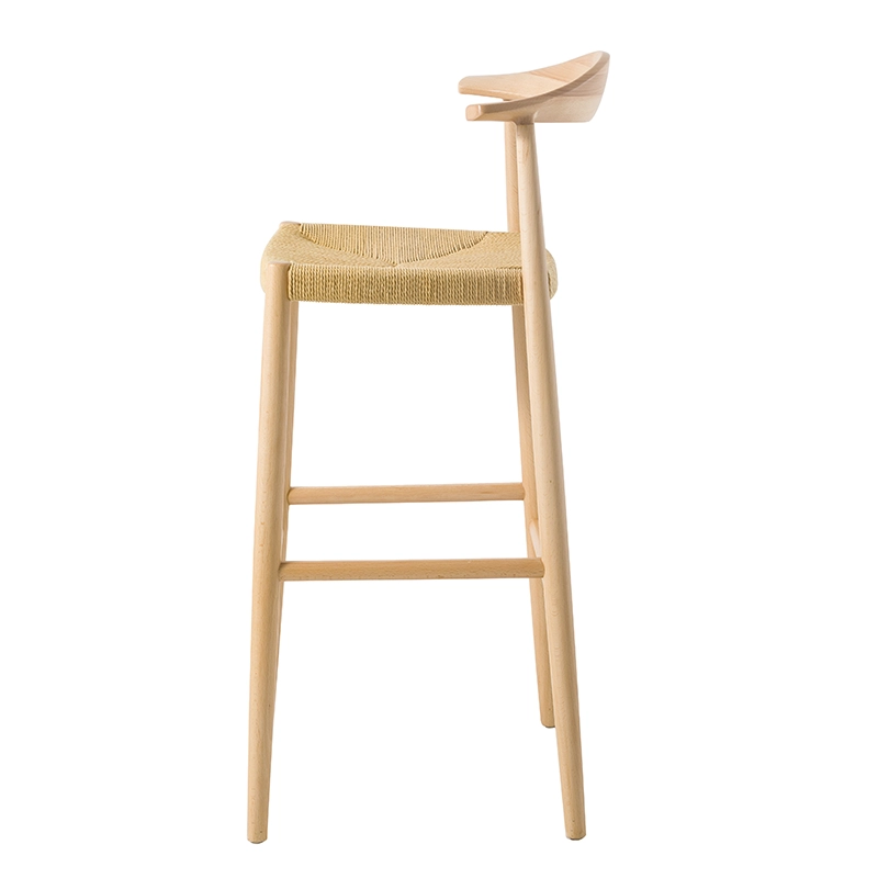 wood bar chair with woven paper rope seat
