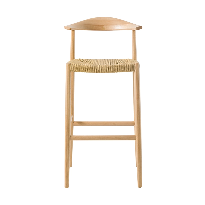 wood bar chair with woven paper rope seat