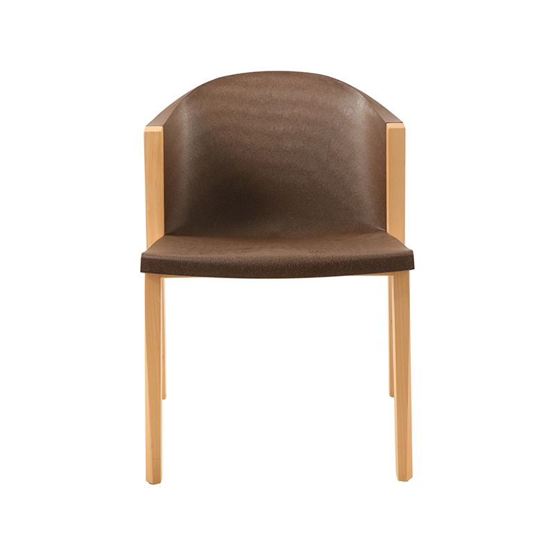 Armless dining chair with wooden frame and coffee powder plastic