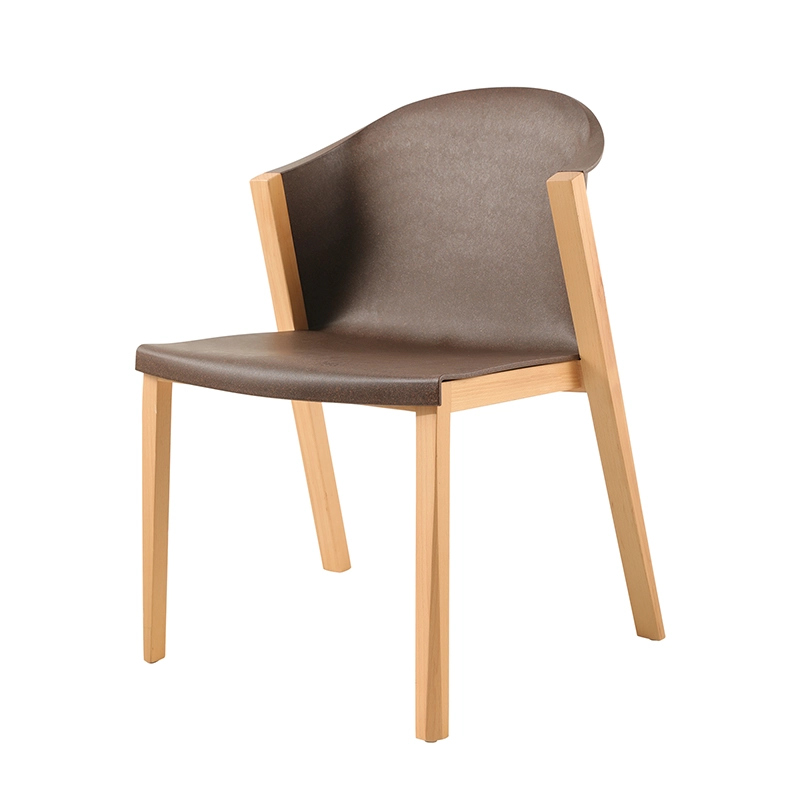 Armless dining chair with wooden frame and coffee powder plastic