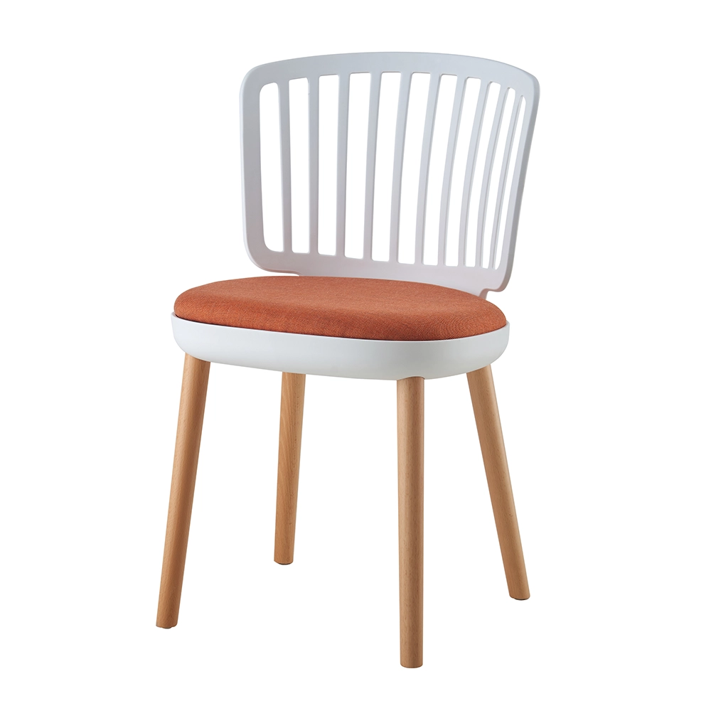 Dining chair with plastic backrest and wood legs