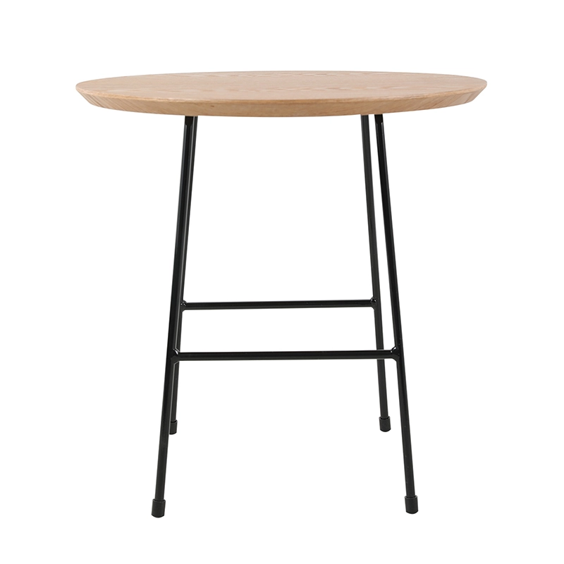 Round verneered mdf top side table with steel legs