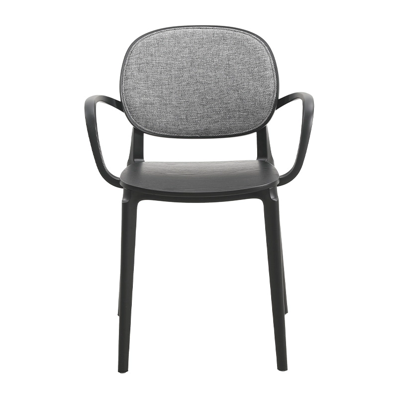 Plastic frame dining chair, bent plywood seat and cushion backrest